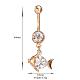 Real 18K Gold Plated Brass Rhinestone Little Fish Navel Ring Belly Rings AJEW-EE0001-50-5