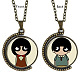Double-sided Picture Glass Rotatable Pendant Necklaces NJEW-F200-05AB-1