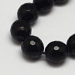 Grade rond facetté a brins de perles de pierre noire, teinte, pierre noir, 8mm, Trou: 1mm, Environ 48 pcs/chapelet, 15.3 pouce