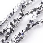 Chapelets de perles en verre électroplaqué, facette, Toupie, Plaqué Argent, 4x4mm, Trou: 1mm, Environ 92~96 pcs/chapelet, 13.78~14.37 pouce