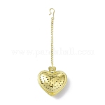 Heart Loose Tea Infuser, with Chain & Hook, 304 Stainless Steel Mesh Tea Ball Strainer, Golden, 155x3mm