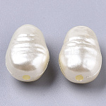 ABS Imitation Pearl Acrylic Beads, Oval , Floral White, 15x10.5x8mm, Hole: 1.8mm