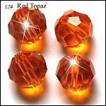 Imitazione branelli di cristallo austriaco, grado aaa, sfaccettato (32 sfaccettatura), tondo, arancio rosso, 8mm, Foro: 0.9~1.4 mm