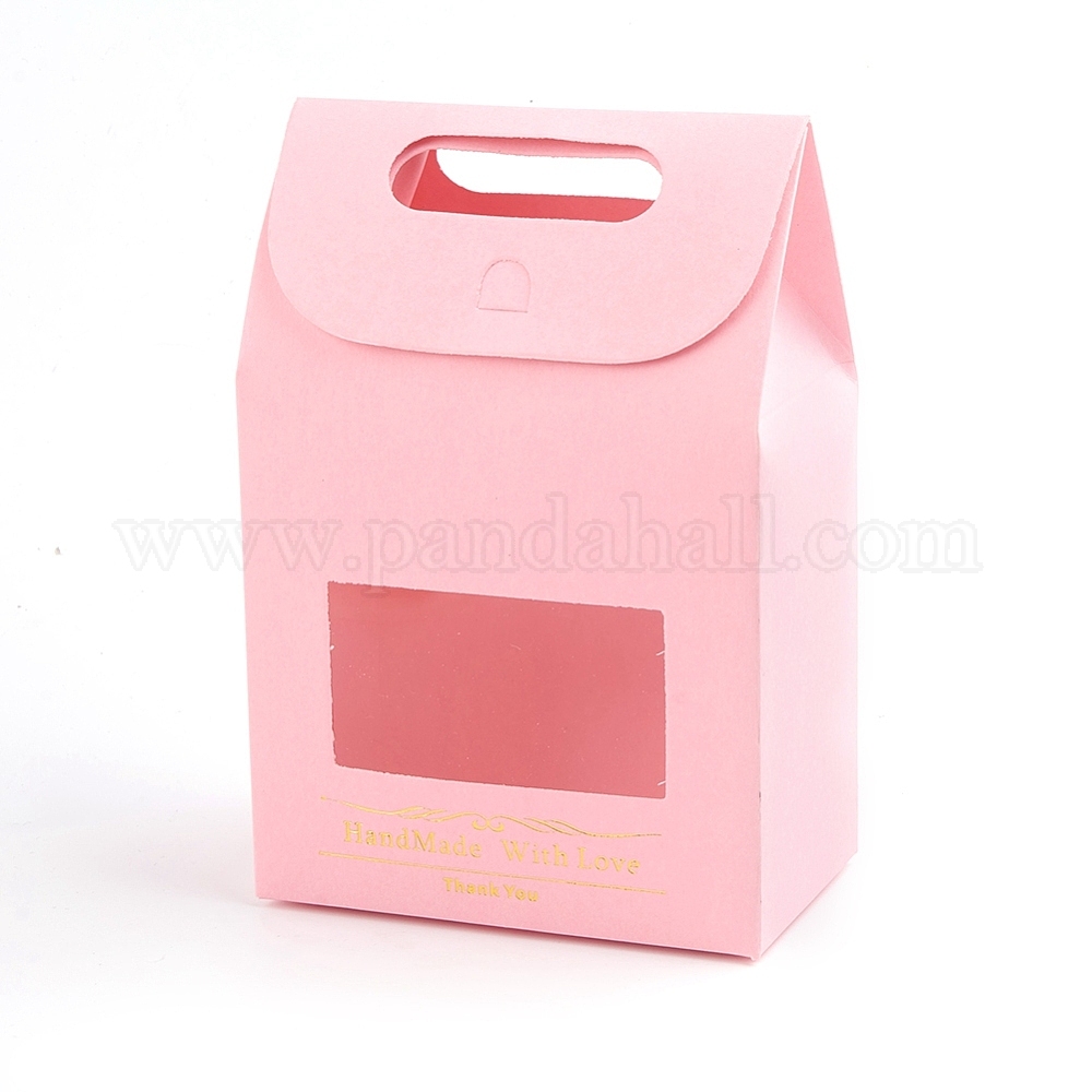 Wholesale Rectangle Paper Bags with Handle and Clear Rectangle Shape