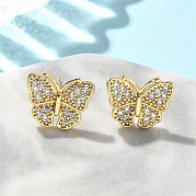 Серьги-гвоздики с бабочками из латуни с микропаве из прозрачных кубических цирконий EJEW-A132-07G