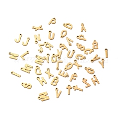 Dijes de acero inoxidable 304 con revestimiento iónico (IP), Corte con laser, real 18k chapado en oro, Letra A ~ Z, 8~8.5x2~6.5x1mm, agujero: 1.2 mm