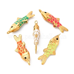 Ciondoli in acciaio inox smaltato 304, placcatura ionica (ip), vero placcato oro 14k, chat di pesce, colore misto, 36.5x12x7mm, Foro: 2 mm