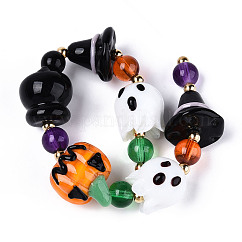 Halloween-Thema handgefertigte Bunte Malerei-Perlenstränge, mit Glas- & CCB-Kunststoffperlen, Mischformen, 15~16x17.5~18.5 mm, Bohrung: 1.5~2 mm, ca. 6 Stk. / Strang, 7.09 Zoll (18 cm)