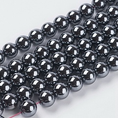 Chapelets de perles en hématite synthétique sans magnétiques, perles de grade aa rondes, noir, taille: environ 8mm de diamètre, Trou: 1mm, Environ 53 pcs/chapelet