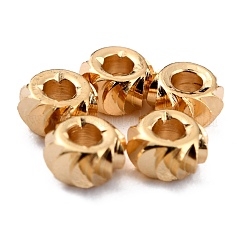 Abalorios de latón, sin plomo y cadmio, Plateado de larga duración, rondelle corrugado, real 24k chapado en oro, 4x2mm, agujero: 1.4 mm