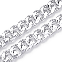 Aluminium-Panzerketten mit Facettenschliff, Kubanische Gliederketten mit Diamantschliff, ungeschweißte, Silber, 20.5x17x4.5 mm