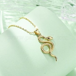Collane a catena con ciondolo a forma di serpente in ottone per donna&nbsp;NJEW-S438-01A-G