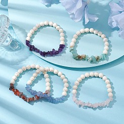 Scaglie di pietre preziose naturali miste e braccialetti elasticizzati con perline turchesi sintetiche&nbsp;BJEW-JB10162
