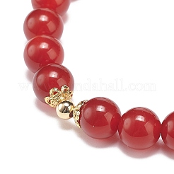 Braccialetto elasticizzato con perline di quarzo fragola e corniola naturale (tinta e riscaldata) con ciondoli di fragola di vetro per donna&nbsp;BJEW-JB09026