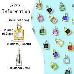 30 Stück 15 Farben quadratische Gestellbeschichtung Messing Glas Charms&nbsp;KK-FS0001-40