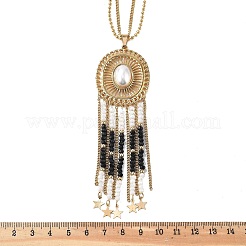 Collane con ciondolo ovale in acciaio inossidabile 304 e perle finte bohémien&nbsp;NJEW-Z061-10G-02