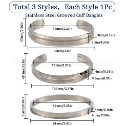 3 Stück 3 Stil 304 & 201 Edelstahl geriffelt Armreif machen&nbsp;BJEW-SC0001-16