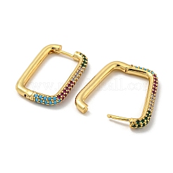 Orecchini a cerchio huggie in zirconi cubici micro pavè di ottone&nbsp;EJEW-L240-C-G