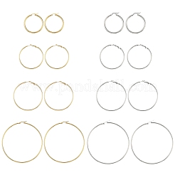 4 par de pendientes de aro de acero inoxidable de 4 estilos&nbsp;EJEW-YW0001-14G