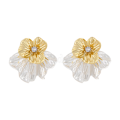 Pendientes de botón de aleación con micro pavé de circonitas cúbicas en forma de flor para mujer&nbsp;WG3B3D7-01