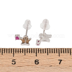 Clous d'oreilles en 925 argent sterling avec zircone cubique&nbsp;EJEW-F394-01A-P