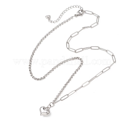 Colgante de corazón de aleación de acero inoxidable 304 con cadena de clip y collares de cadena rolo&nbsp;NJEW-JN05812-02