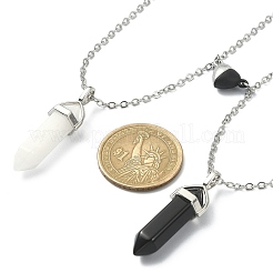 2 Uds. Conjunto de collares con colgante de bala de jade blanco y obsidiana negra natural de 2 estilos&nbsp;NJEW-TA00095-02