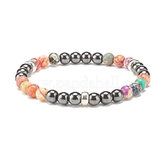 Rundes Stretch-Armband mit natürlichen Edelsteinen und synthetischem Hämatit für Frauen&nbsp;BJEW-JB08305