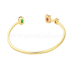 Bracelets à manchette ouverte en laiton pavé de verre vert et rouge pour femmes&nbsp;BJEW-M312-07G