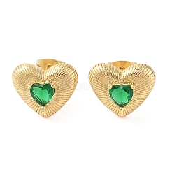 Placcatura a cremagliera in ottone con orecchini a bottone in zirconia cubica da donna&nbsp;EJEW-G394-05G-01