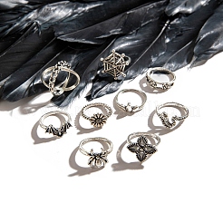 9 stücke 9 arten aniaml legierung spinne & schlange & bat & blume finger ringe sets für frauen&nbsp;PW-WG5EE65-01