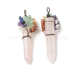 7 chakra pointu quartz rose naturel gros pendentifs&nbsp;G-C012-01R-01