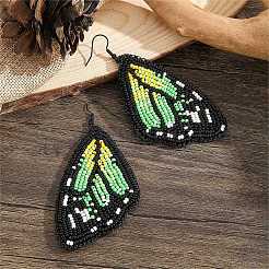 Grüne Schmetterlingsflügel-Ohrringe aus Glasperlen im Boho-Stil&nbsp;LW2379