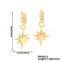 Orecchini a cerchio a forma di stella in ottone con zirconi cubici trasparenti&nbsp;XZ2296-1