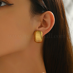Boucles d'oreilles à tige ovales à rayures minimalistes en acier inoxydable&nbsp;UW8798