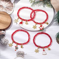 8 Stück Stretch-Armbänder aus Glasperlen mit Weihnachtsmotiv&nbsp;BJEW-JB11190