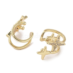 Orecchini a polsino con micro pavè di zirconi cubici a forma di stella in ottone&nbsp;EJEW-E310-17G