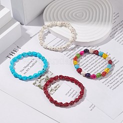 Pulsera elástica con cuentas de calavera de turquesa sintética (teñida)&nbsp;BJEW-JB08054