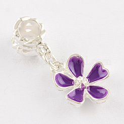Silberfarben plattierte Blume Metalllegierung Emaille europäische baumeln Charms&nbsp;ENAM-Q421-28