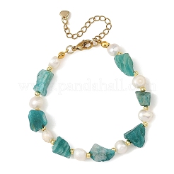 Braccialetti con pepite di amazzonite naturale grezza e perle coltivate d'acqua dolce naturali.&nbsp;BJEW-JB14387-02