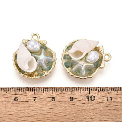 Colgantes de resina de aleación chapada en ABS y perla de imitación y porcelana con estante luminoso.&nbsp;ENAM-T091-70