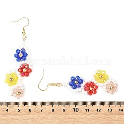 Boucles d'oreilles pendantes en verre et perles de rocaille en forme de fleur&nbsp;EJEW-MZ00773