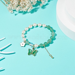 Juego de pulseras elásticas con cuentas de perlas y piedras preciosas mixtas naturales redondas de 4 Uds. 4 estilos&nbsp;BJEW-TA00191