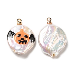 Pendenti di perle keshi naturali in stile barocco con smalto&nbsp;PEAR-G013-02F