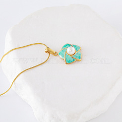 3 collar elegante francés de acero inoxidable con colgante de flor de perla de imitación pavé de esmalte para mujer&nbsp;KP5018