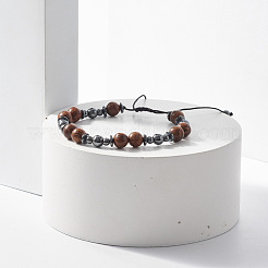 Bracelet en bois naturel et perles tressées en hématite synthétique&nbsp;BJEW-JB07823
