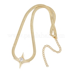 Gestellplattierung Messing Pavé klare Zirkonia flache Schlangenkette Stern Anhänger Halsketten für Frauen&nbsp;NJEW-Z045-01G