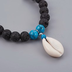 Bracciali elasticizzati in conchiglia cipria&nbsp;BJEW-JB04088-05