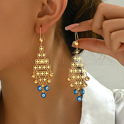 Boucles d'oreilles chandelier à pampilles en laiton émaillé et mauvais œil&nbsp;BJ5861
