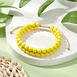 Bracelets tressés en perles synthétiques rondes turquoise&nbsp;BJEW-JB11160-04